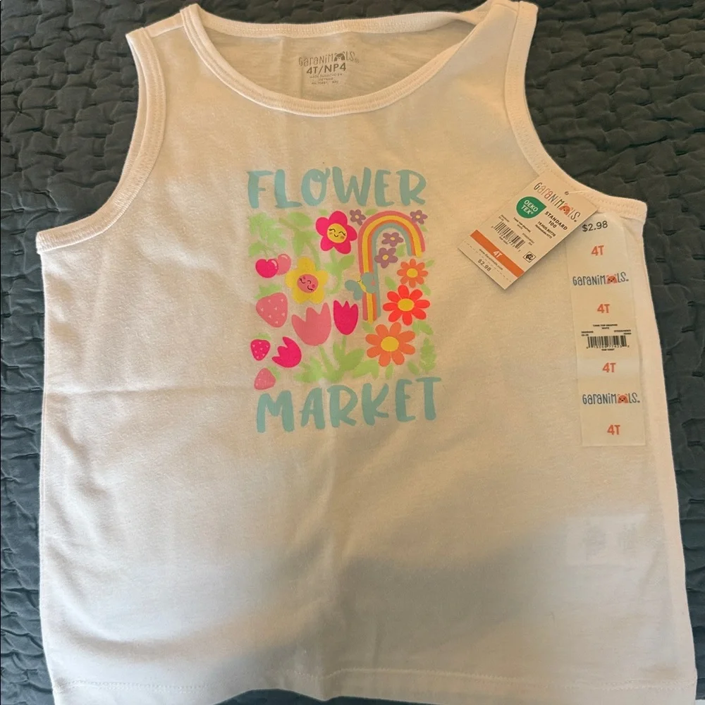 Cat & Jack White Tank Top with Colorful Flower Design